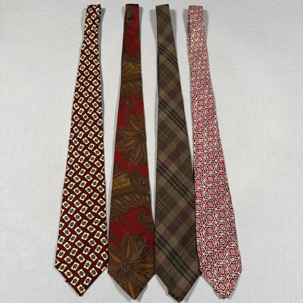 Polo Ralph Lauren Necktie Mens OS Bundle Silk Wool Paisley Plaid Geometric USA